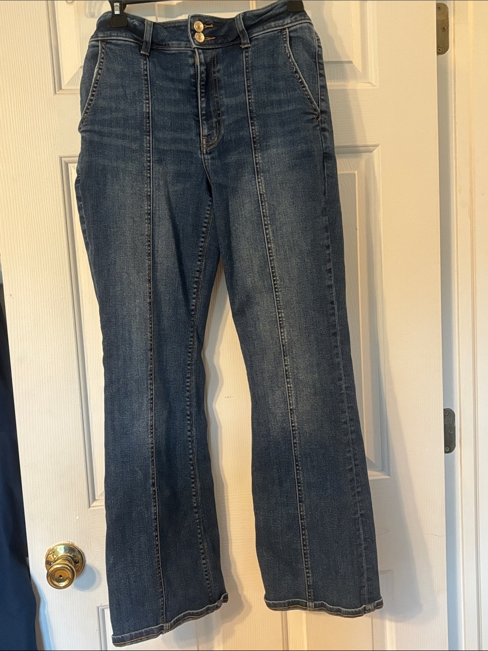 American Eagle Outfitters Dark Blue Front-Seam Wide Leg Jeans